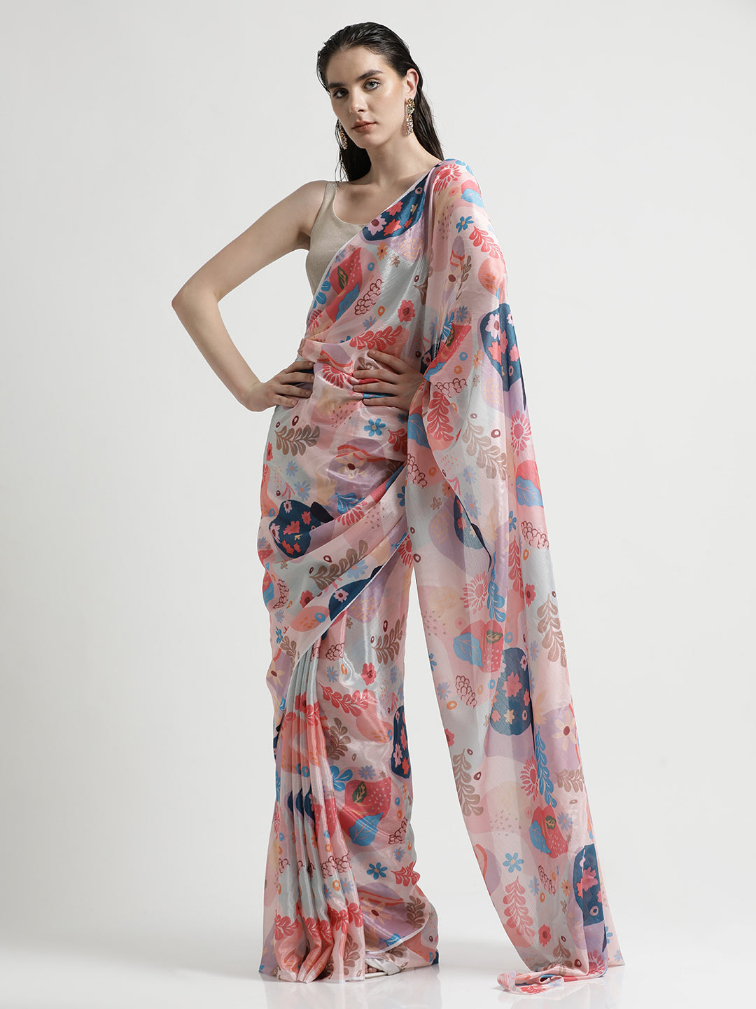 Multicolor Digital Printed Japan Silk Saree