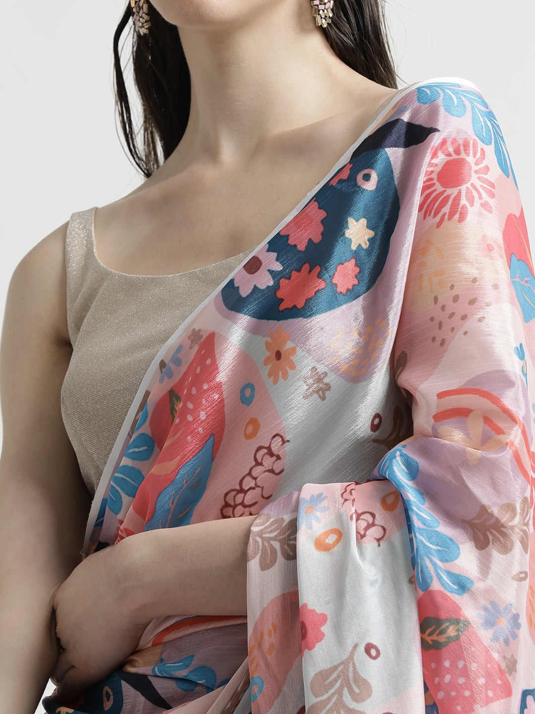 Multicolor Digital Printed Japan Silk Saree