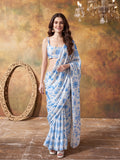 Trending Printed Chinon Ready To Wear Saree With Unstitched Blouse