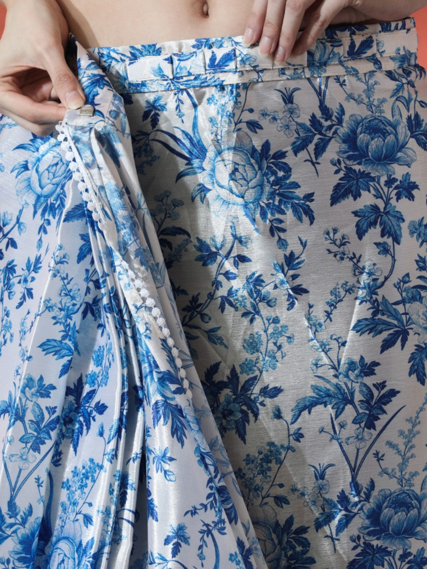 Trending Printed Chinon Ready To Wear Saree With Unstitched Blouse