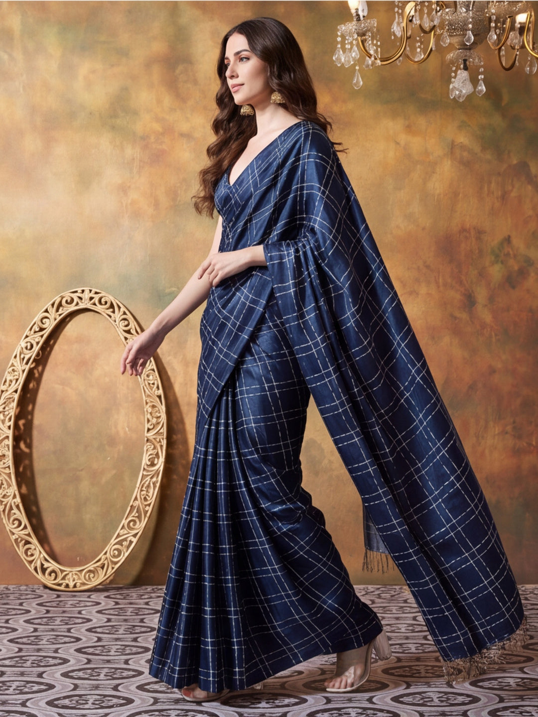 Trending Printed Chinon Ready To Wear Saree With Unstitched Blouse