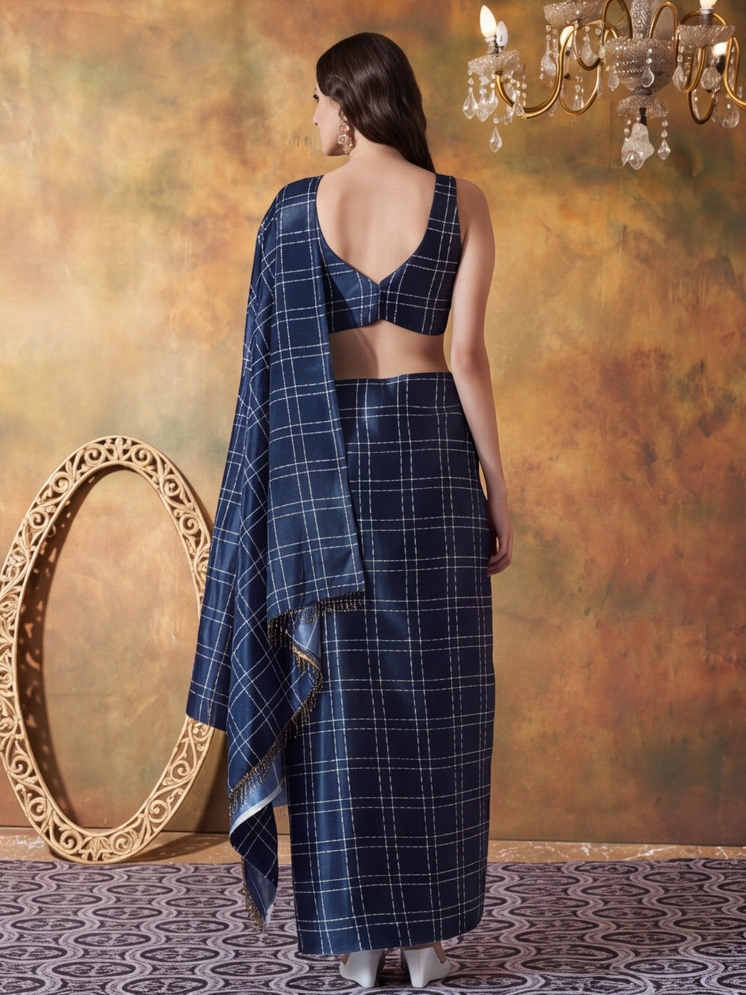 Trending Printed Chinon Ready To Wear Saree With Unstitched Blouse