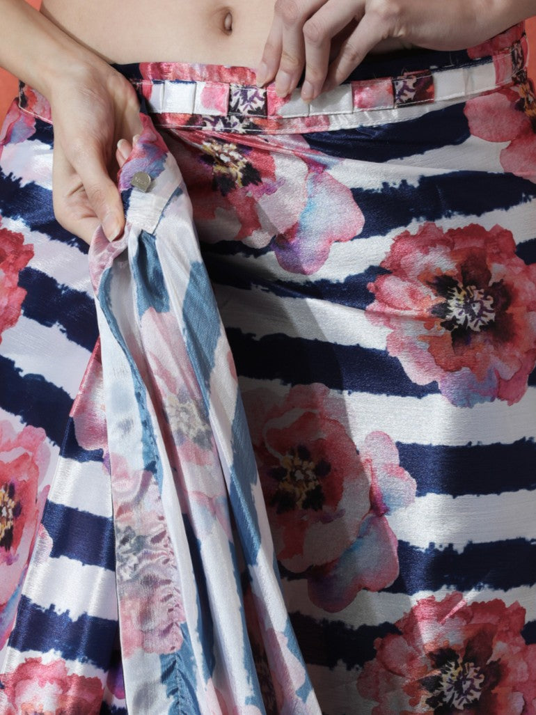 Trending Printed Chinon Ready To Wear Saree With Unstitched Blouse