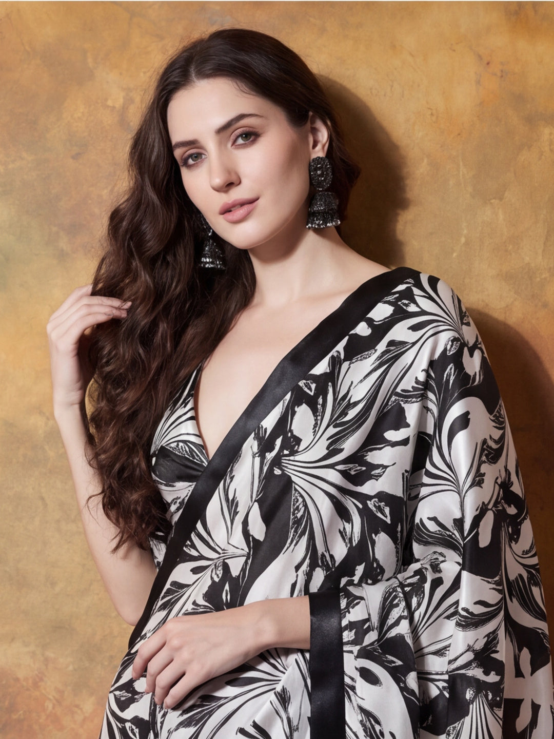 Trending Printed Chinon Ready To Wear Saree With Unstitched Blouse