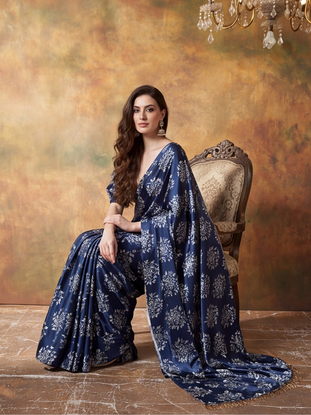 Trending Printed Chinon Ready To Wear Saree With Unstitched Blouse