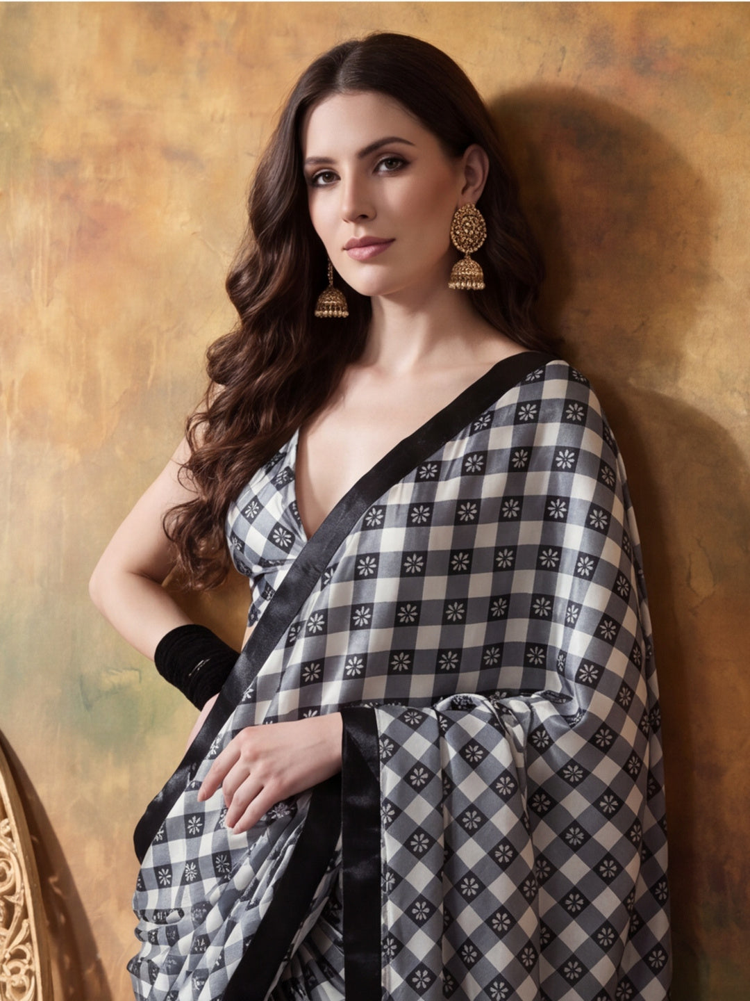 Trending Printed Chinon Ready To Wear Saree With Unstitched Blouse