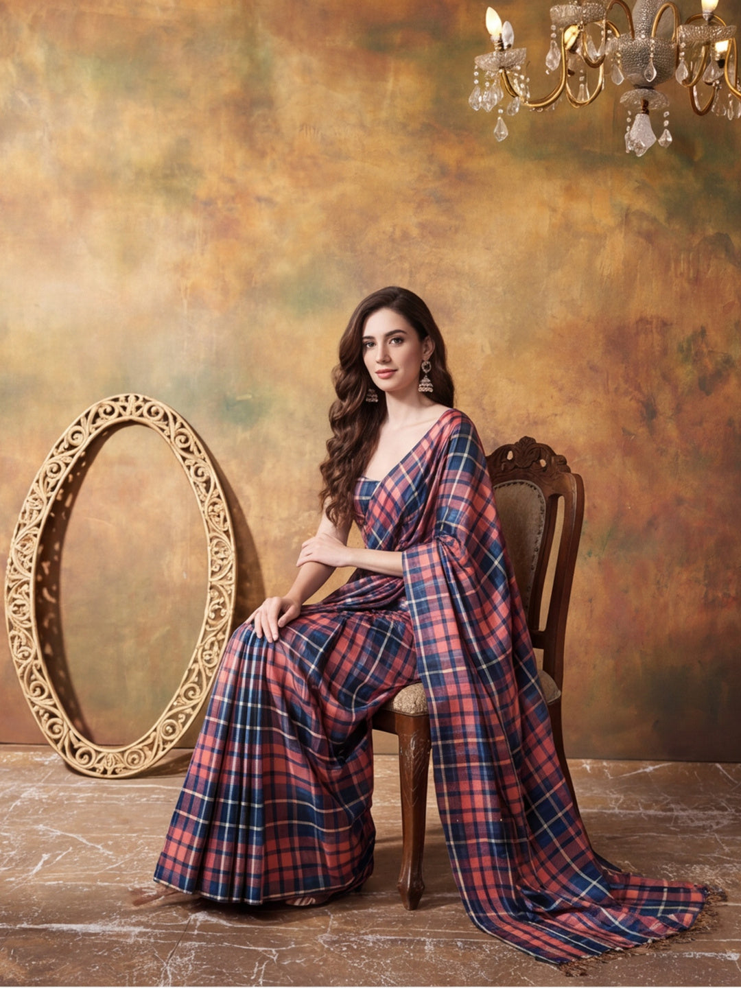 Trending Printed Chinon Ready To Wear Saree With Unstitched Blouse