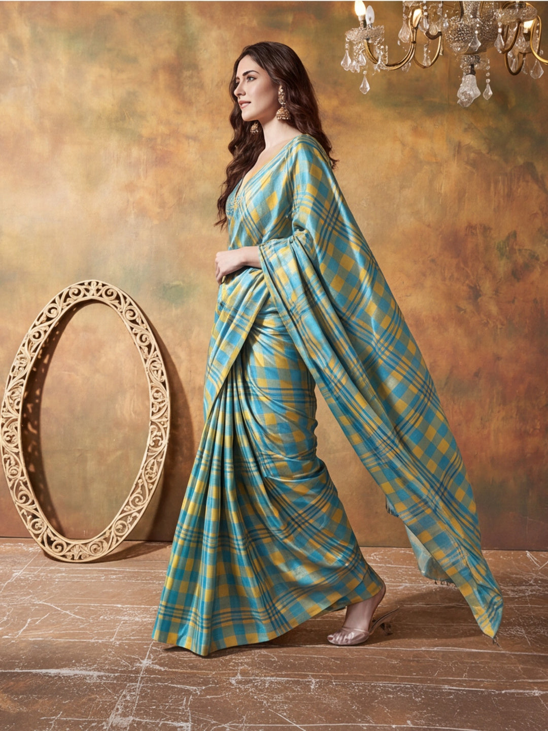 Trending Printed Chinon Ready To Wear Saree With Unstitched Blouse