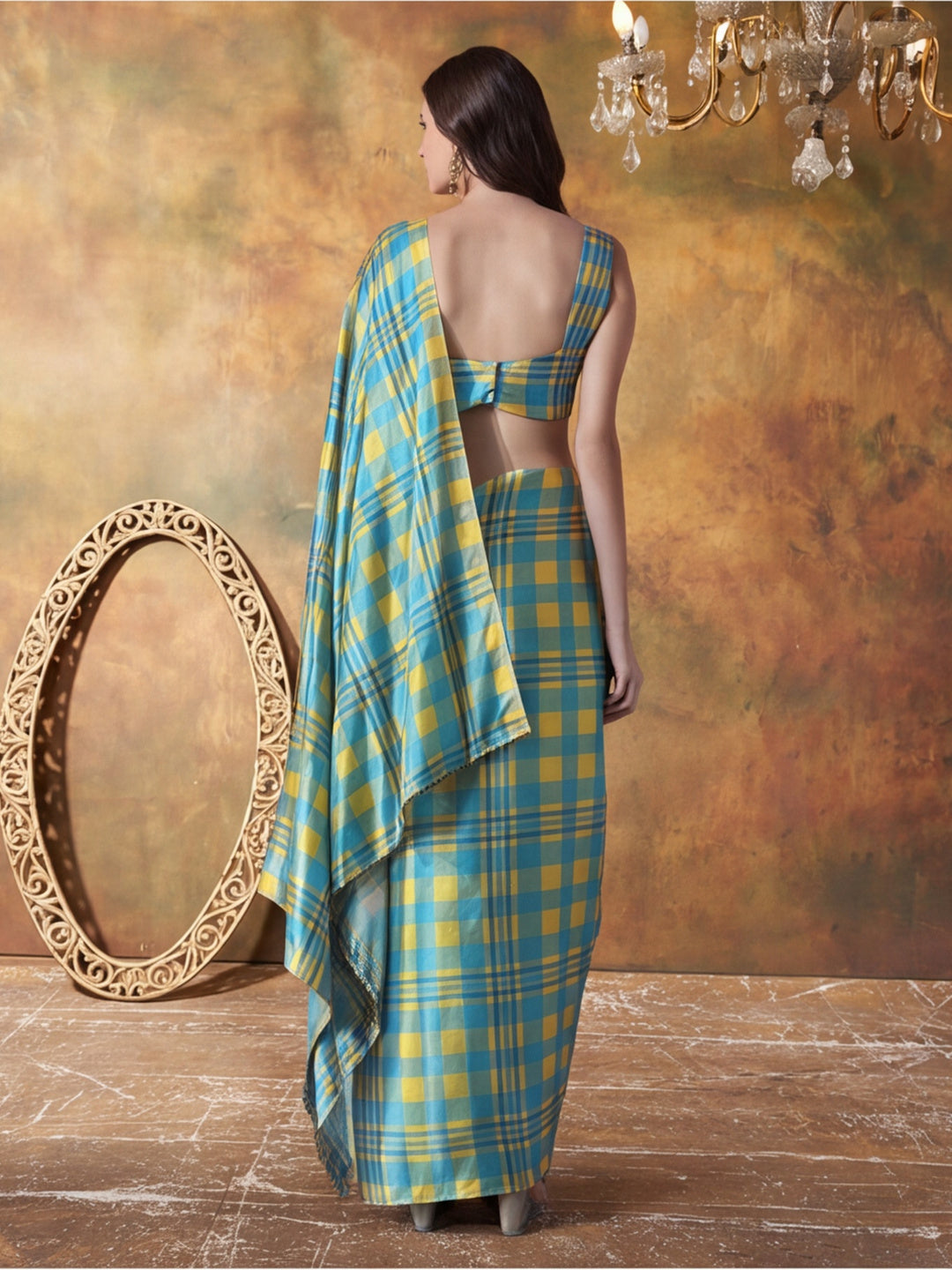Trending Printed Chinon Ready To Wear Saree With Unstitched Blouse