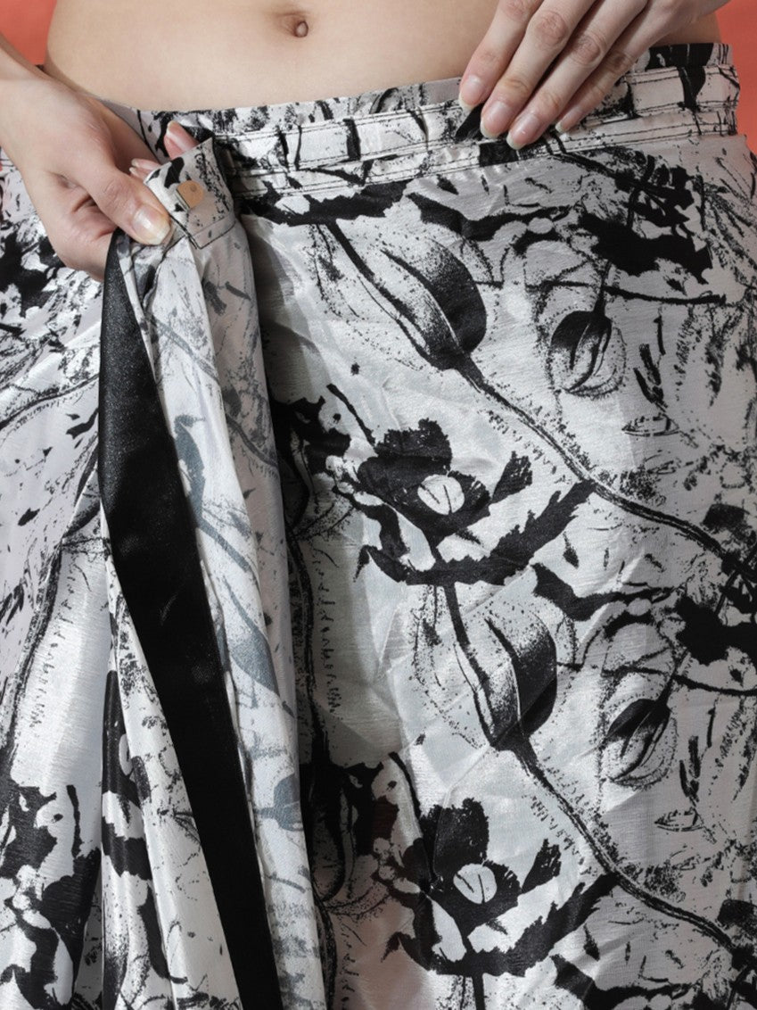 Trending Printed Chinon Ready To Wear Saree With Unstitched Blouse