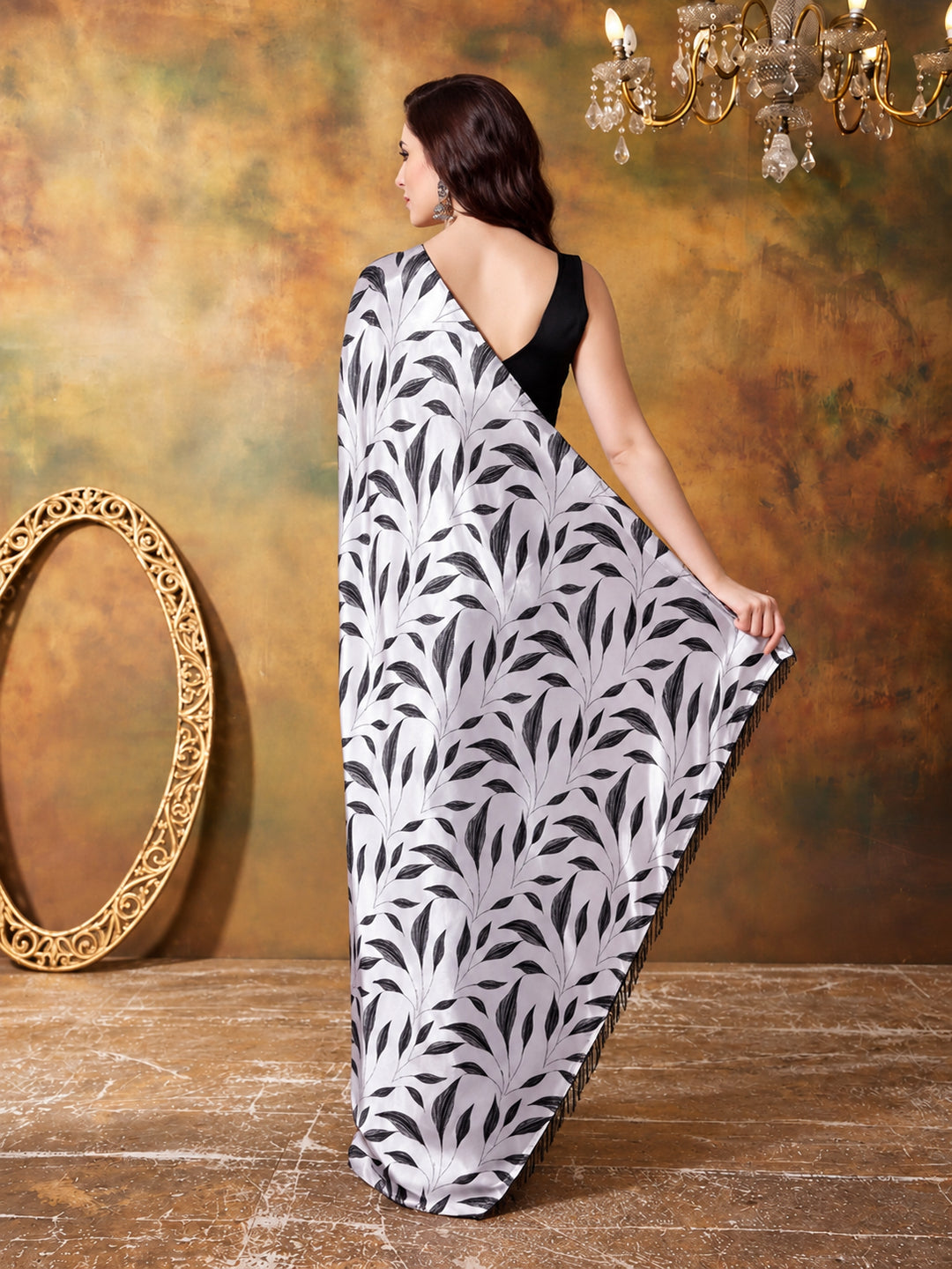 Trending Printed Chinon Ready To Wear Saree With Unstitched Blouse