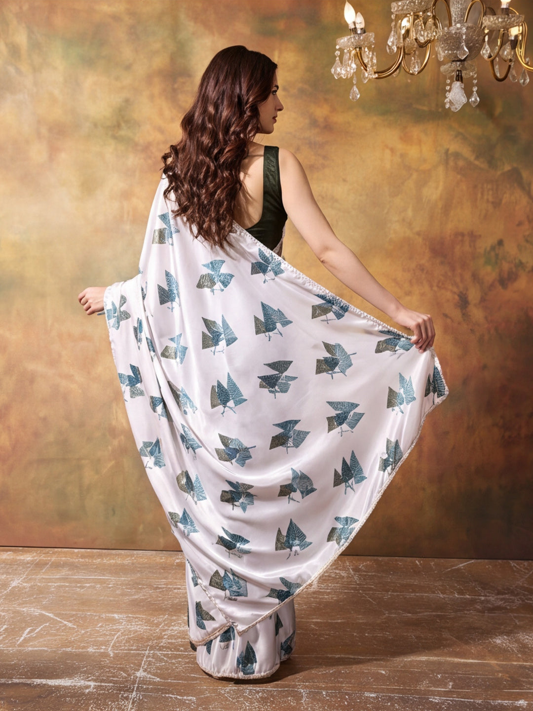 Trending Printed Chinon Ready To Wear Saree With Unstitched Blouse