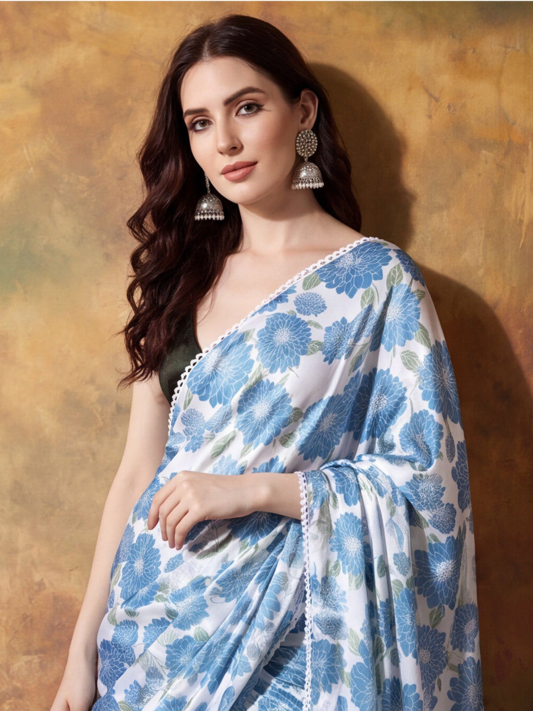 Trending Printed Chinon Ready To Wear Saree With Unstitched Blouse