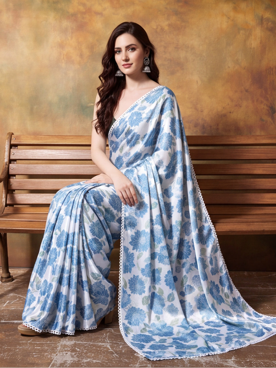 Trending Printed Chinon Ready To Wear Saree With Unstitched Blouse