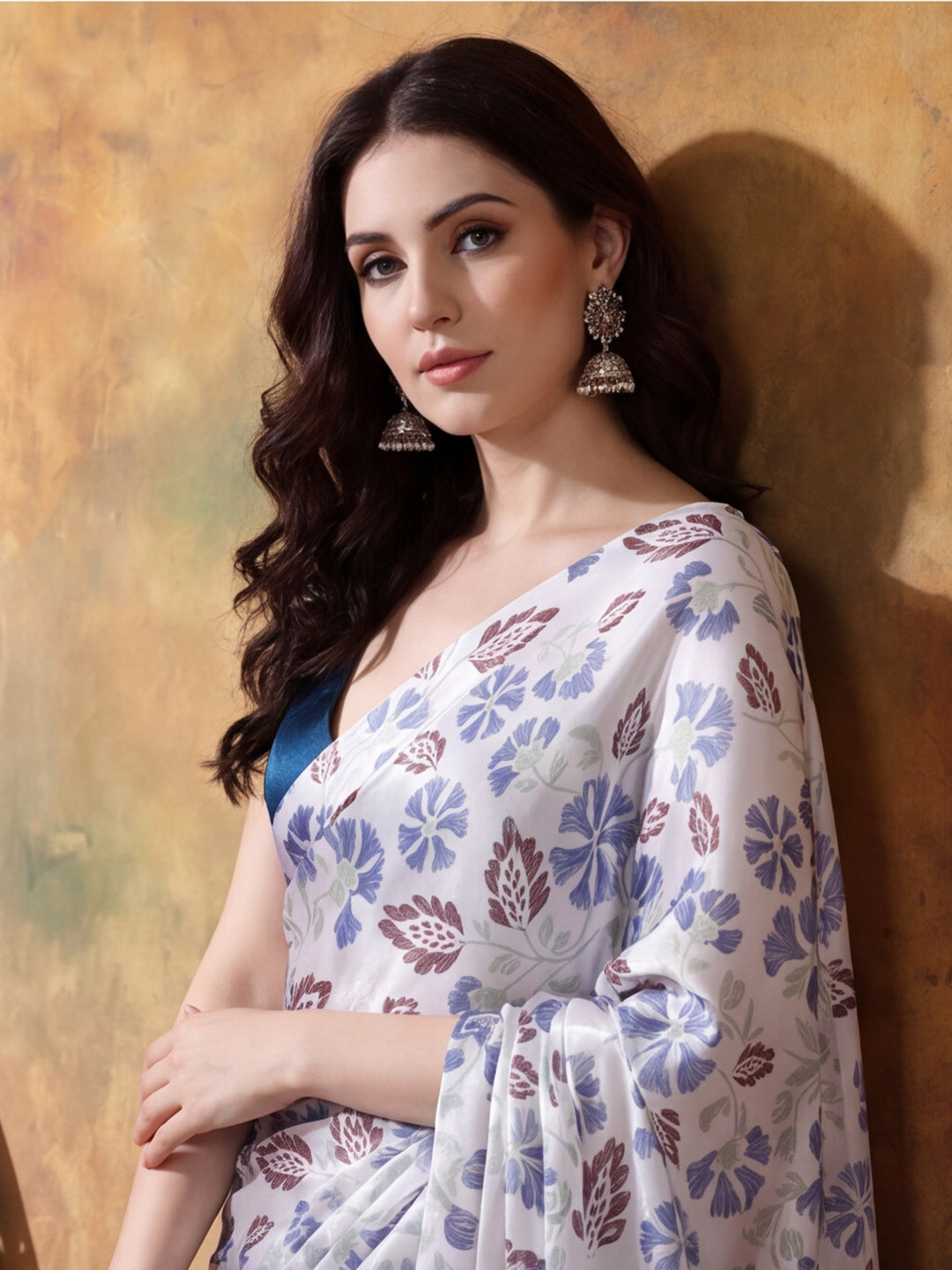 Trending Printed Chinon Ready To Wear Saree With Unstitched Blouse