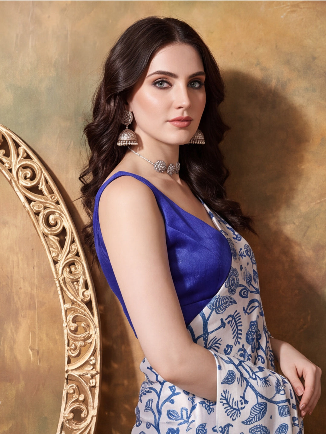 Trending Printed Chinon Ready To Wear Saree With Unstitched Blouse