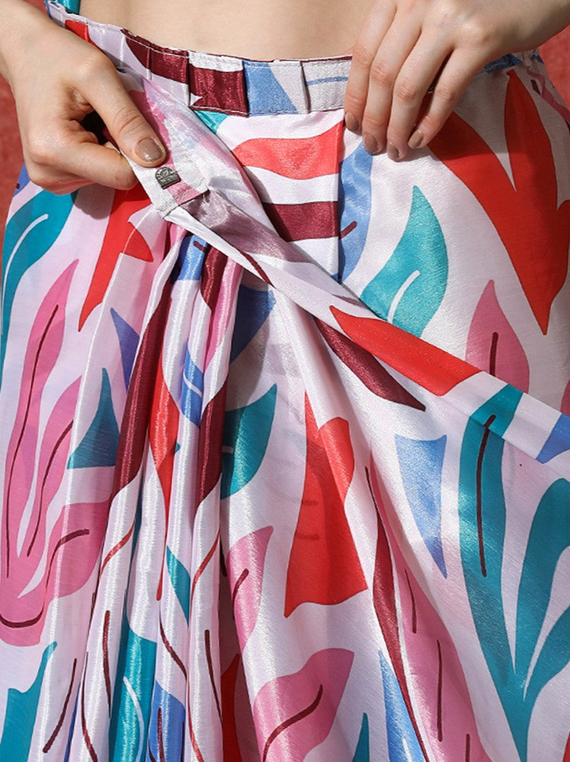 Trending Printed Chinon Ready To Wear Saree With Unstitched Blouse