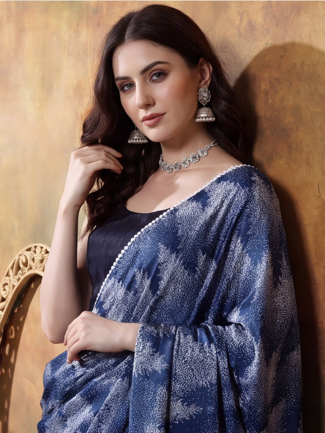 Trending Printed Chinon Ready To Wear Saree With Unstitched Blouse