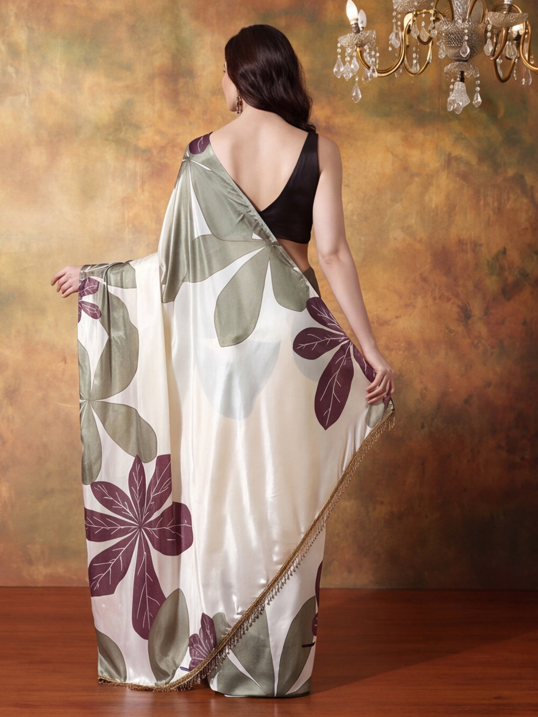 Trending Printed Chinon Ready To Wear Saree With Unstitched Blouse