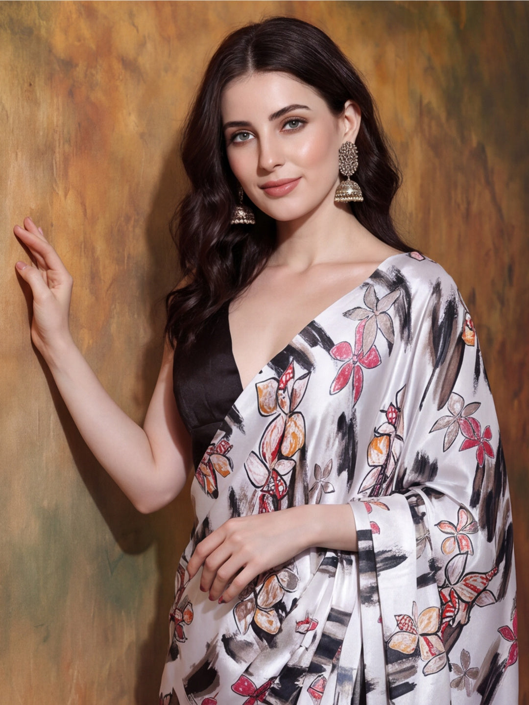 Trending Printed Chinon Ready To Wear Saree With Unstitched Blouse