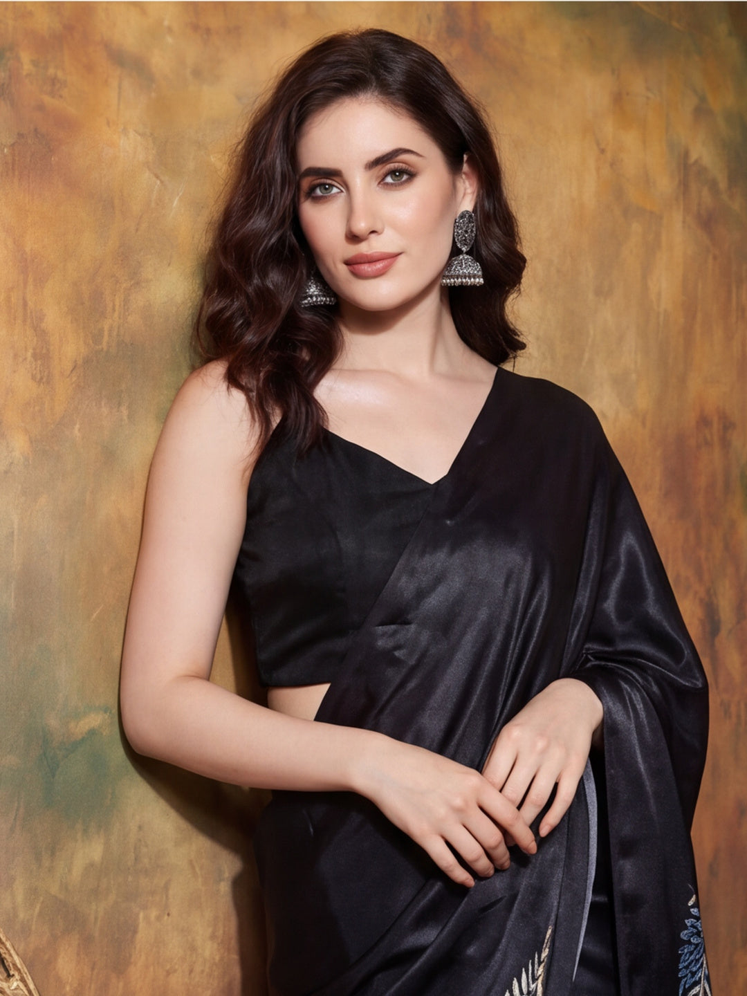 Trending Printed Chinon Ready To Wear Saree With Unstitched Blouse