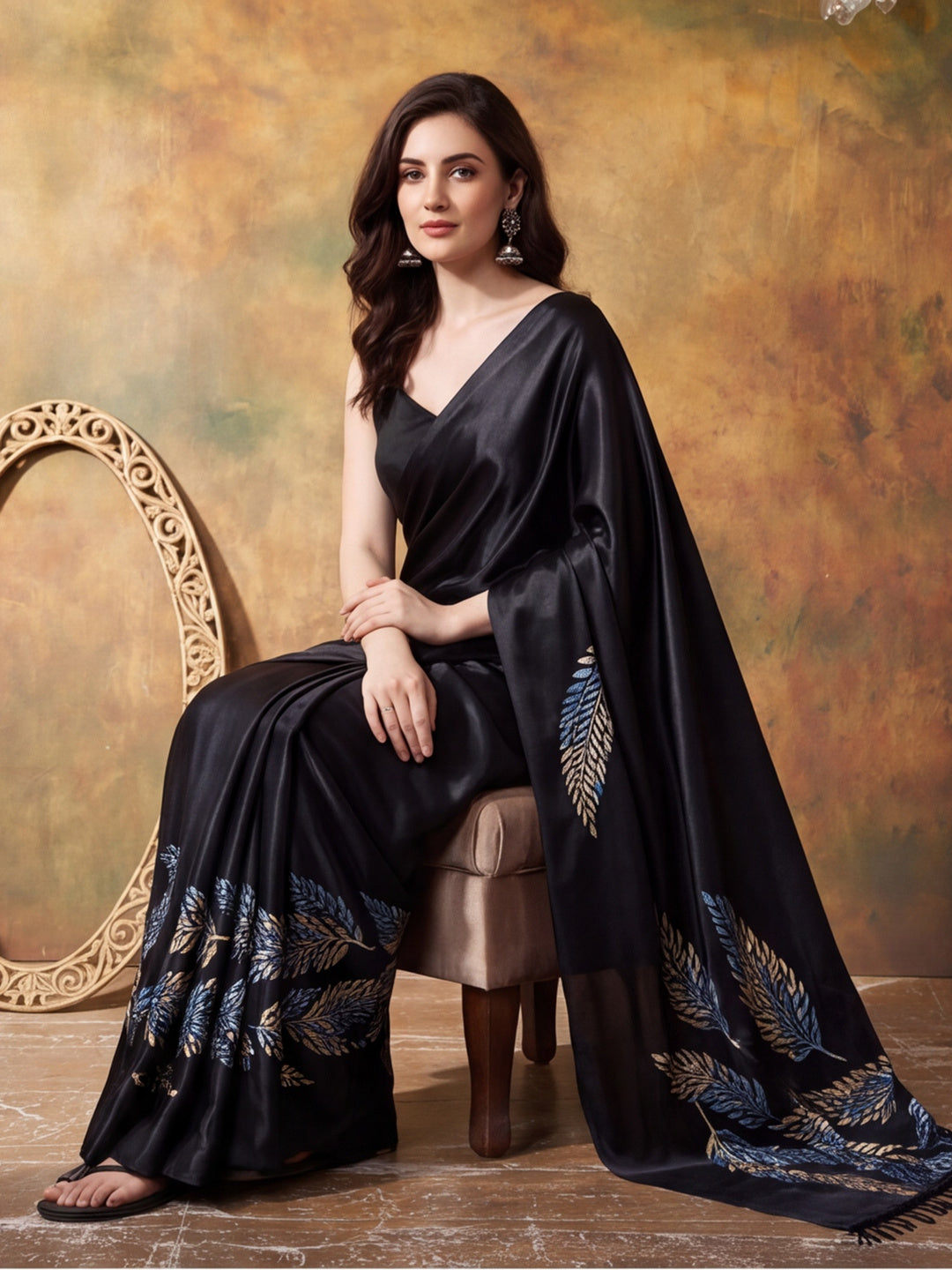 Trending Printed Chinon Ready To Wear Saree With Unstitched Blouse