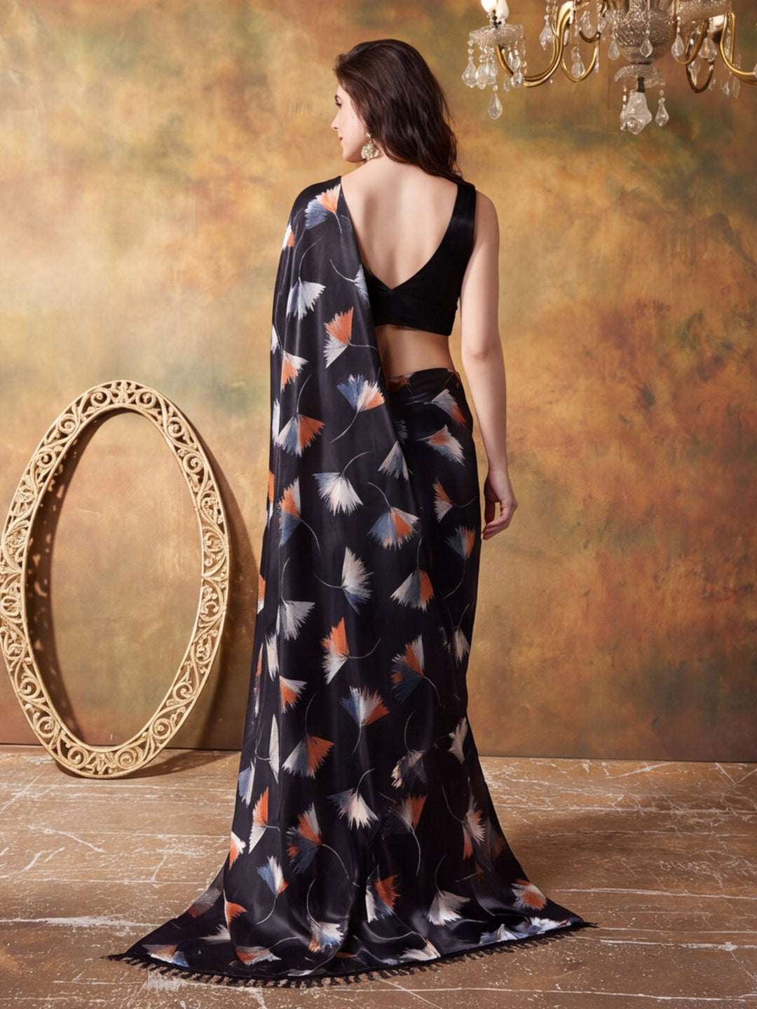 Trending Printed Chinon Ready To Wear Saree With Unstitched Blouse