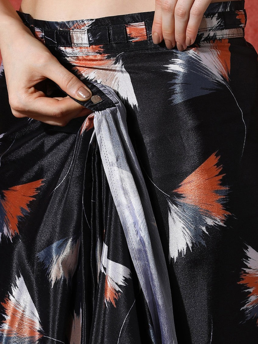 Trending Printed Chinon Ready To Wear Saree With Unstitched Blouse