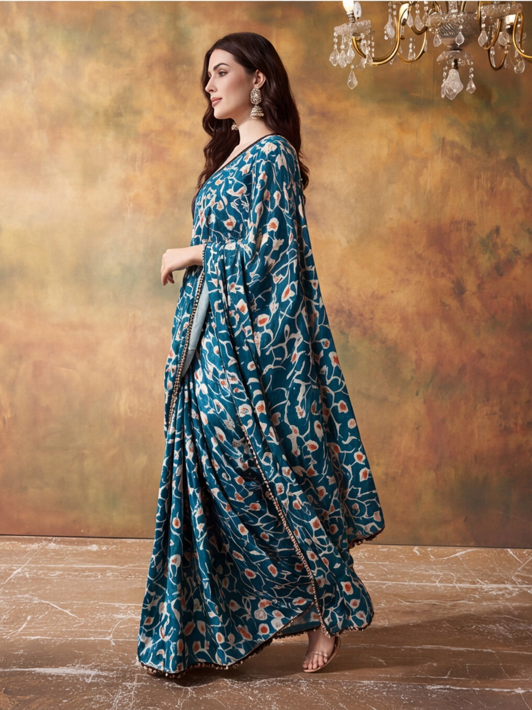 Trending Printed Chinon Ready To Wear Saree With Unstitched Blouse