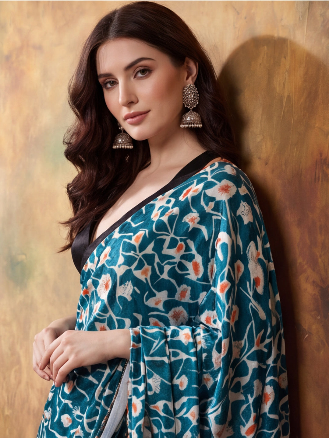 Trending Printed Chinon Ready To Wear Saree With Unstitched Blouse
