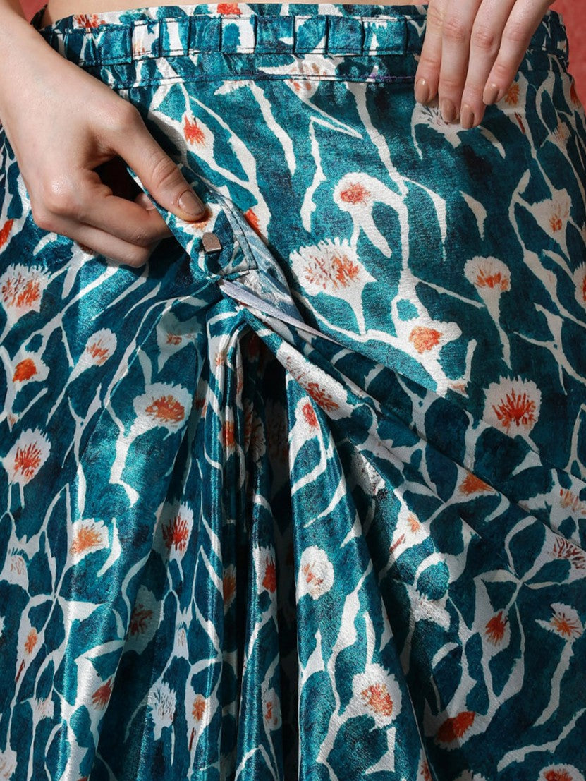 Trending Printed Chinon Ready To Wear Saree With Unstitched Blouse