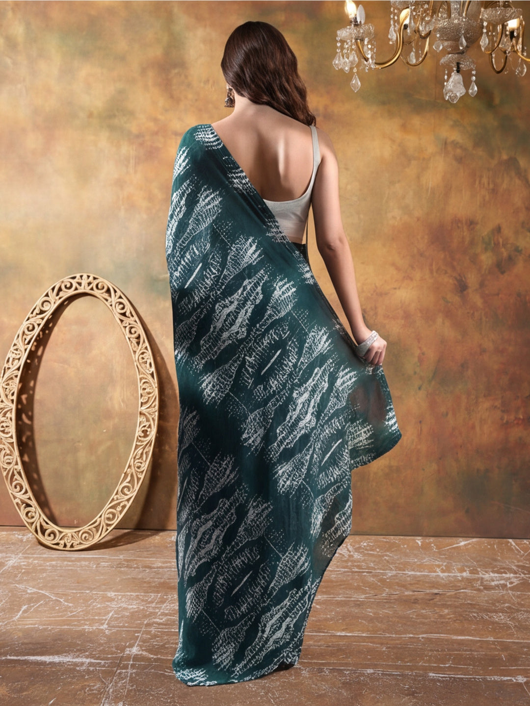 Tie & Die Printed Georgette Ready To Wear Saree With Unstitched Blouse