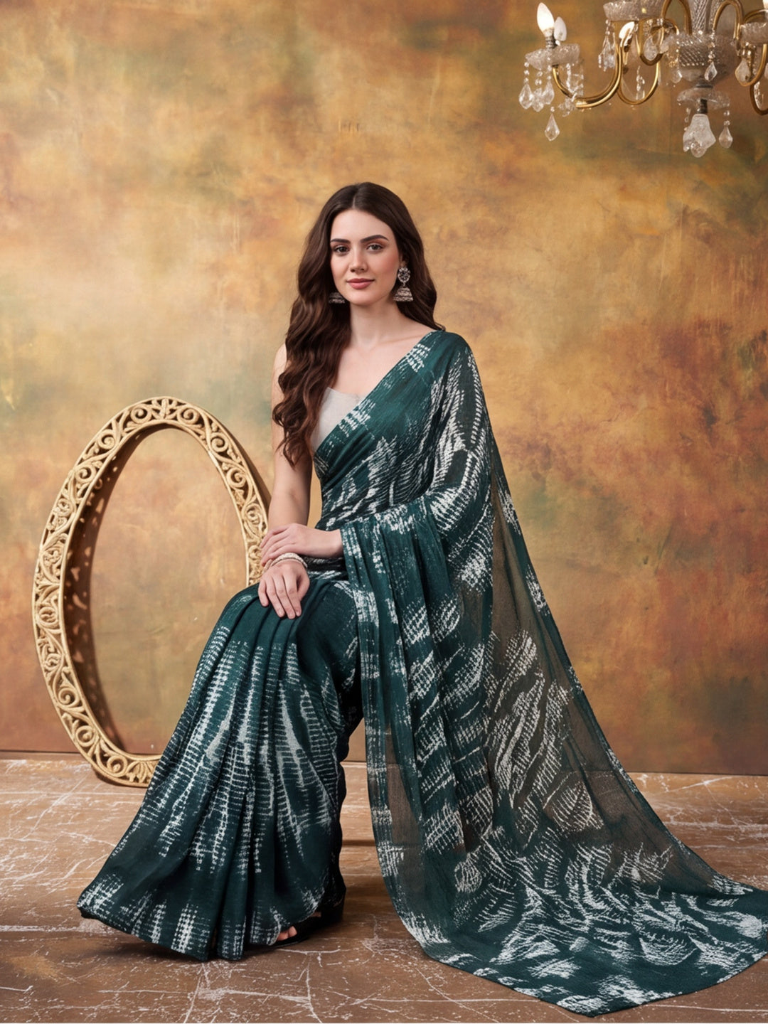Tie & Die Printed Georgette Ready To Wear Saree With Unstitched Blouse