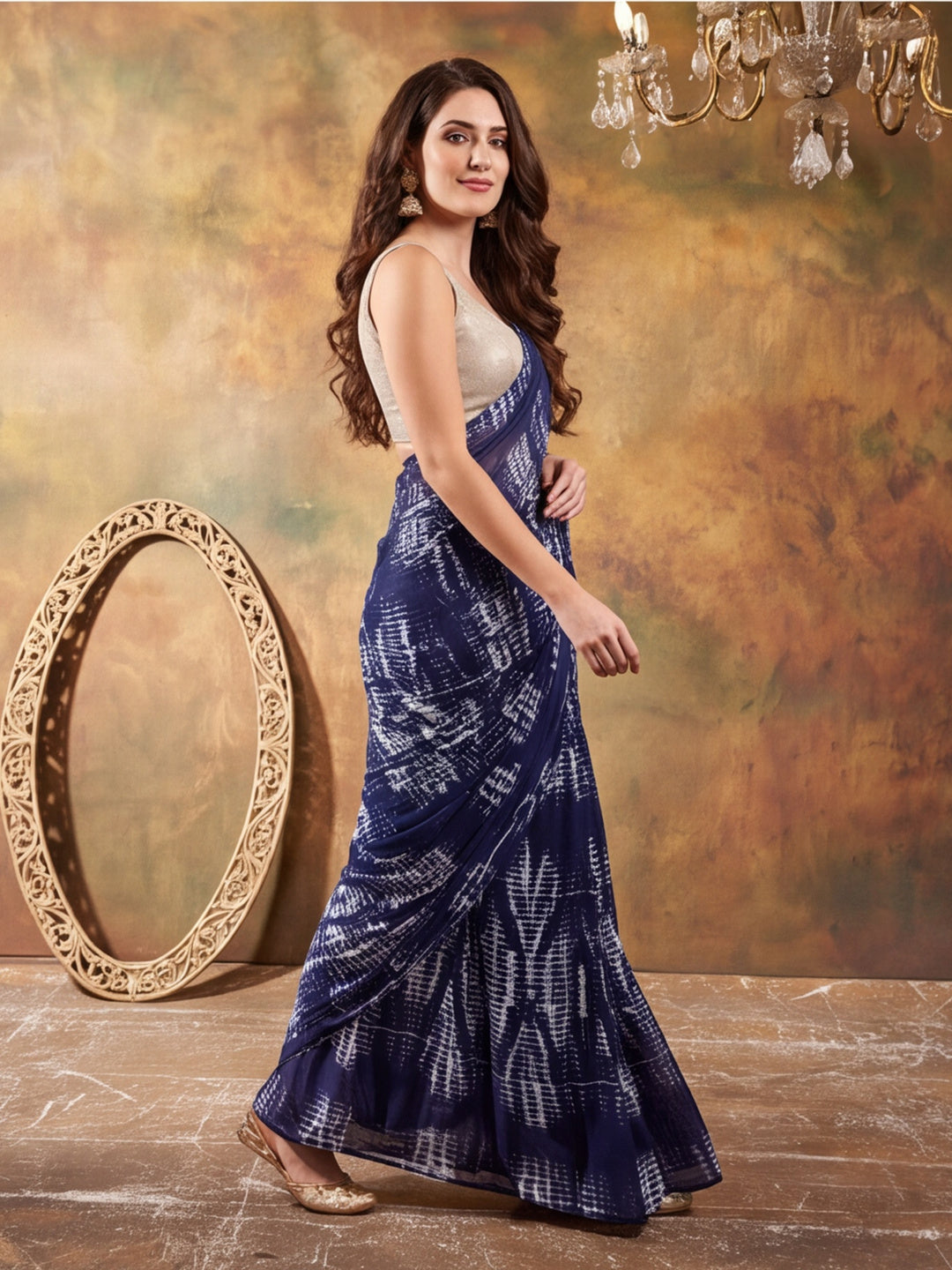 Tie & Die Printed Georgette Ready To Wear Saree With Unstitched Blouse