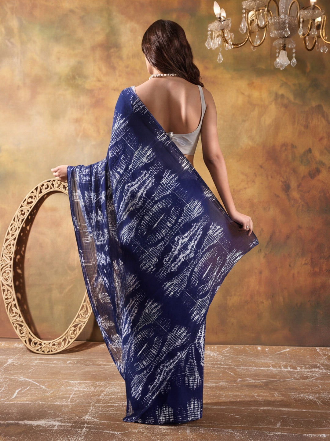 Tie & Die Printed Georgette Ready To Wear Saree With Unstitched Blouse