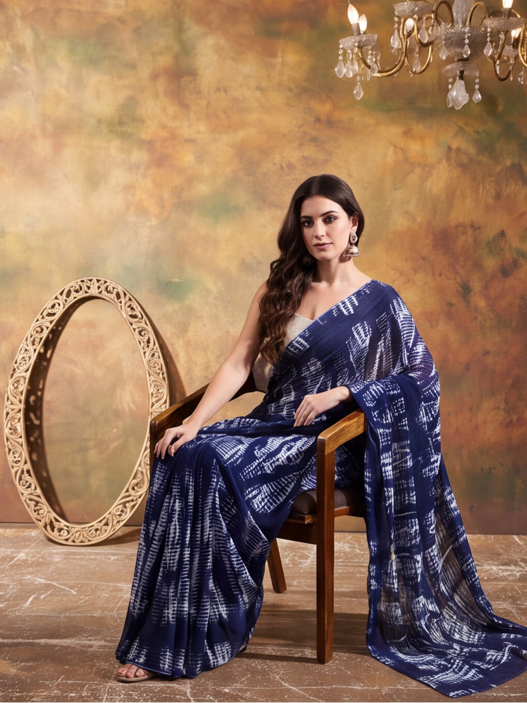 Tie & Die Printed Georgette Ready To Wear Saree With Unstitched Blouse