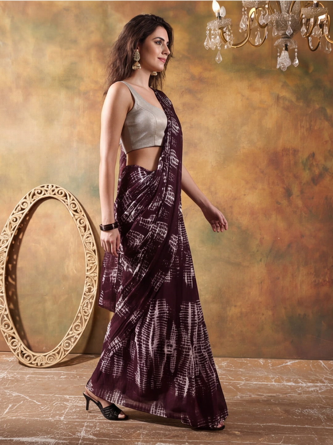 Tie & Die Printed Georgette Ready To Wear Saree With Unstitched Blouse
