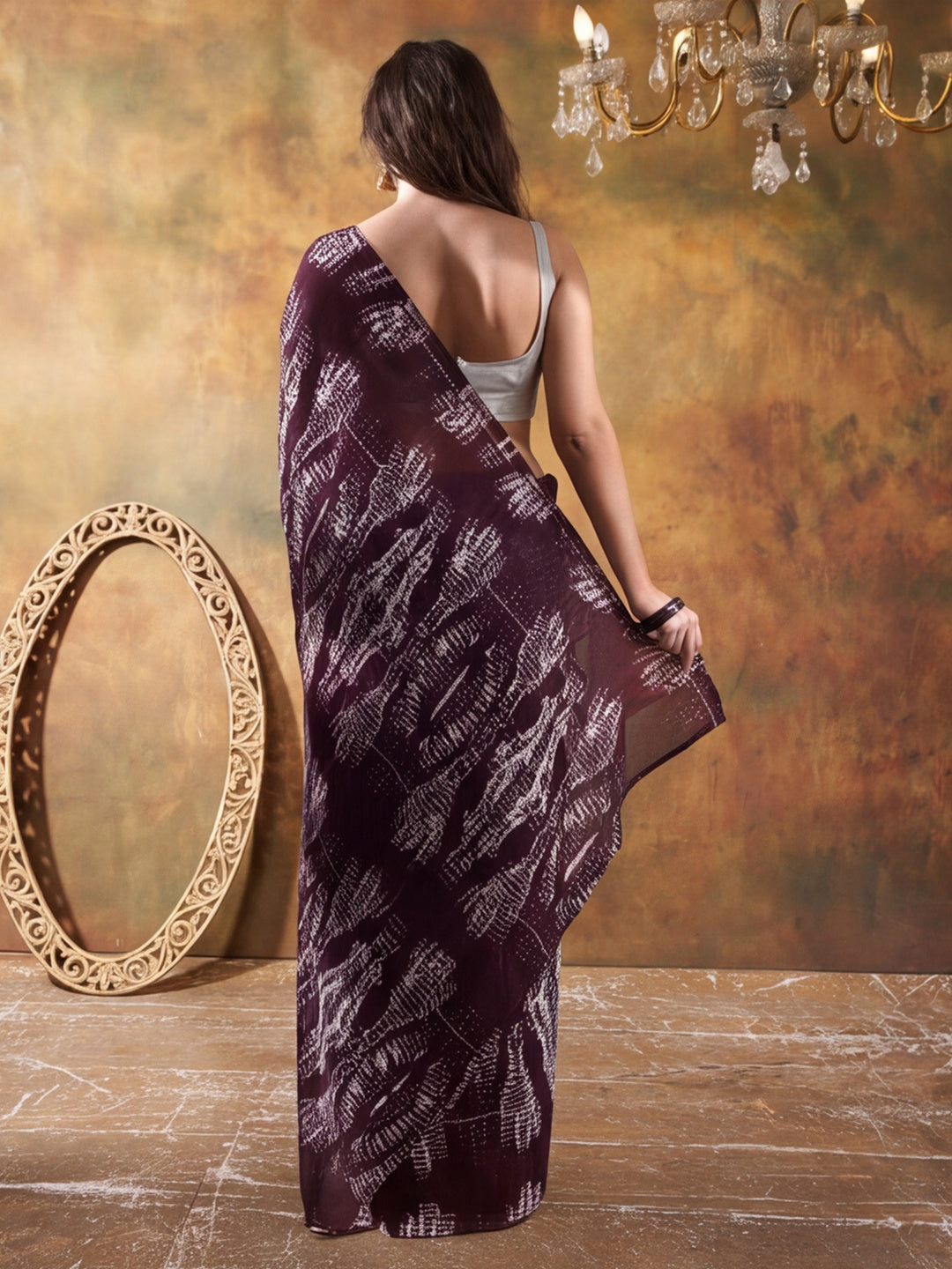 Tie & Die Printed Georgette Ready To Wear Saree With Unstitched Blouse