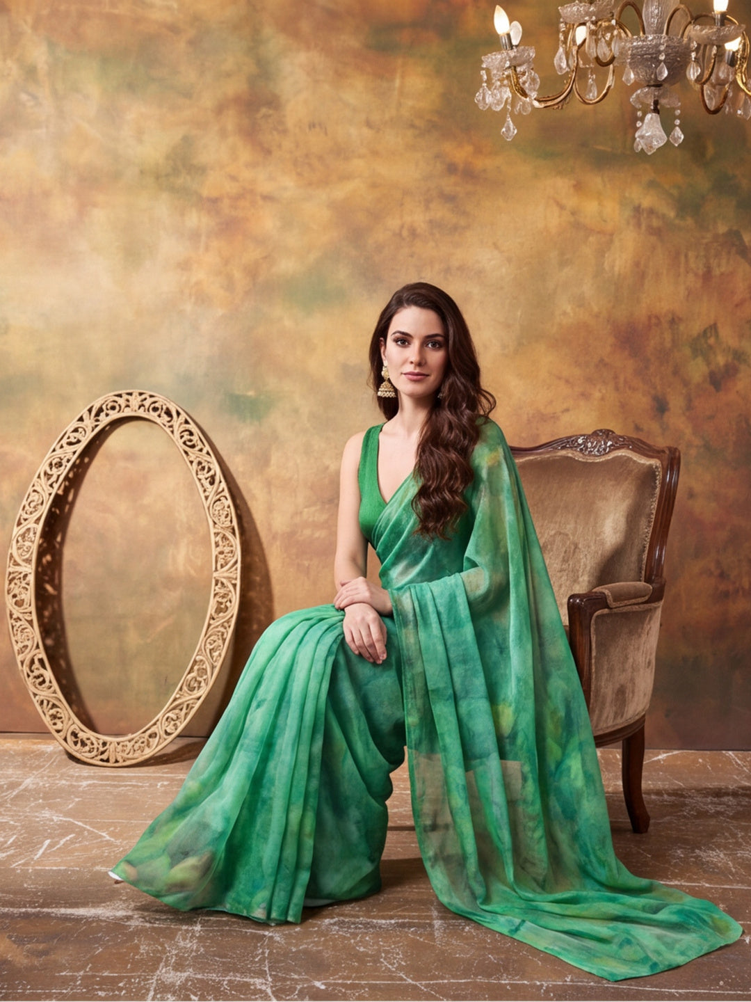 Tie & Die Printed Georgette Ready To Wear Saree With Unstitched Blouse