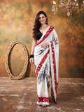 Beautiful Printed Chinon Ready To Wear Saree With Unstitched Blouse