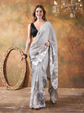 Beautiful Printed Chinon Ready To Wear Saree With Unstitched Blouse