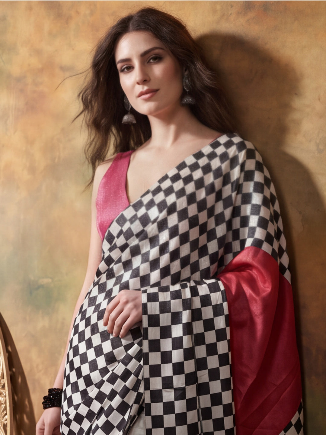 Beautiful Printed Chinon Ready To Wear Saree With Unstitched Blouse