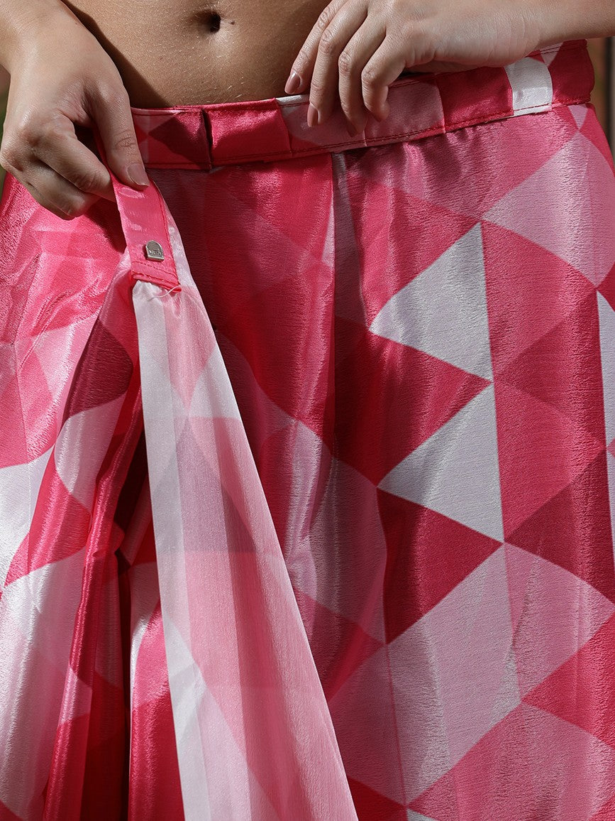 Beautiful Printed Chinon Ready To Wear Saree With Unstitched Blouse