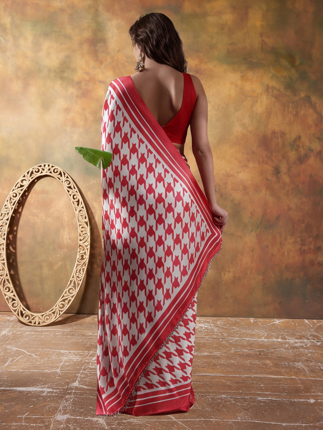 Beautiful Printed Chinon Ready To Wear Saree With Unstitched Blouse