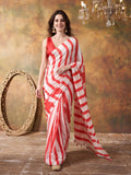Beautiful Printed Chinon Ready To Wear Saree With Unstitched Blouse