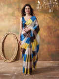 Beautiful Printed Chinon Ready To Wear Saree With Unstitched Blouse