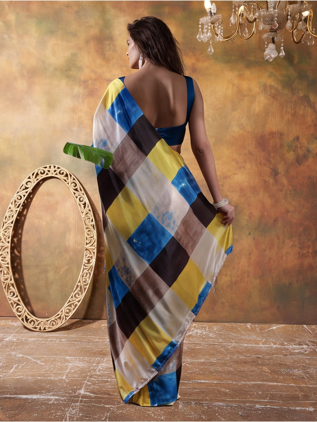 Beautiful Printed Chinon Ready To Wear Saree With Unstitched Blouse