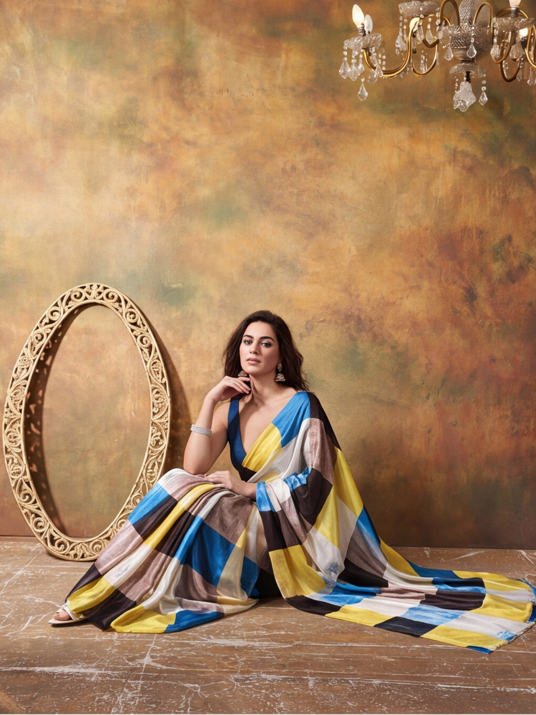 Beautiful Printed Chinon Ready To Wear Saree With Unstitched Blouse
