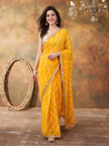 Embellished Laheriya Printed Georgette Ready To Wear Saree With Unstitched Blouse
