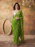 Embellished Laheriya Printed Georgette Ready To Wear Saree With Unstitched Blouse